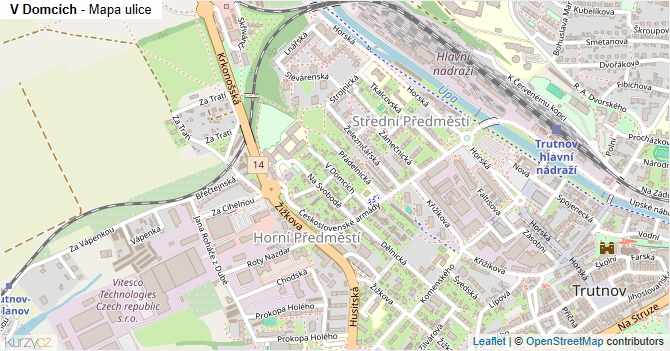 V Domcích - mapa ulice