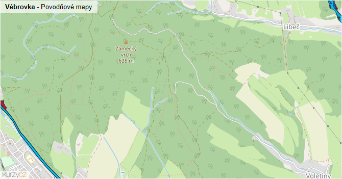 Vébrovka - záplavové mapy stoleté vody