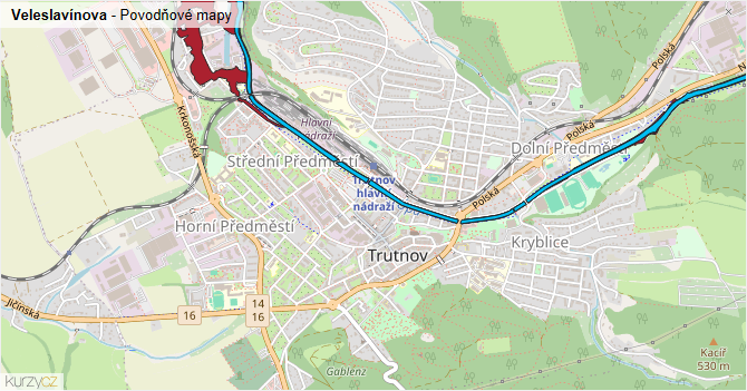 Veleslavínova - záplavové mapy stoleté vody