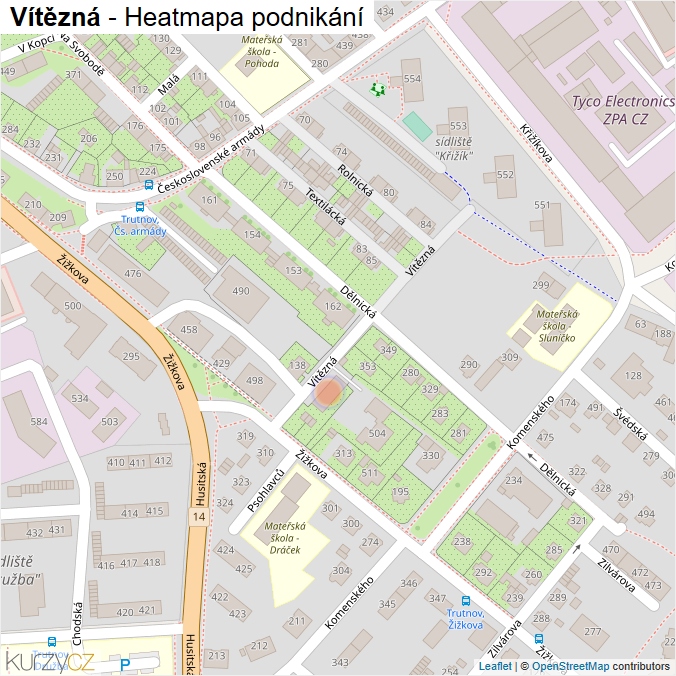 Mapa Vítězná - Firmy v ulici.
