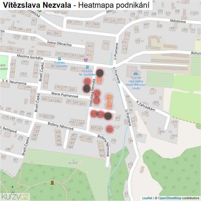 Mapa Vítězslava Nezvala - Firmy v ulici.