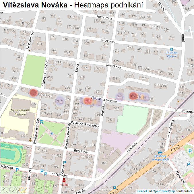 Mapa Vítězslava Nováka - Firmy v ulici.