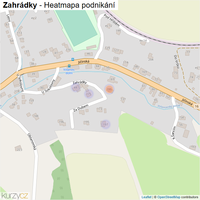 Mapa Zahrádky - Firmy v ulici.