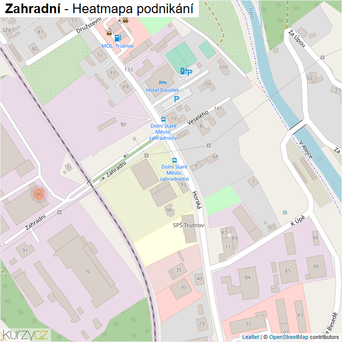Mapa Zahradní - Firmy v ulici.