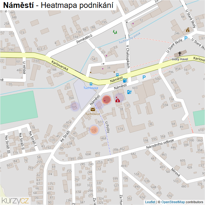 Mapa Náměstí - Firmy v ulici.