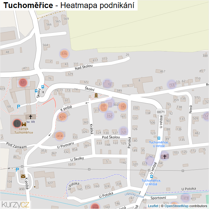 Mapa Tuchoměřice - Firmy v části obce.