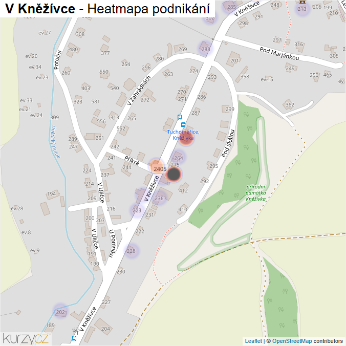 Mapa V Kněžívce - Firmy v ulici.