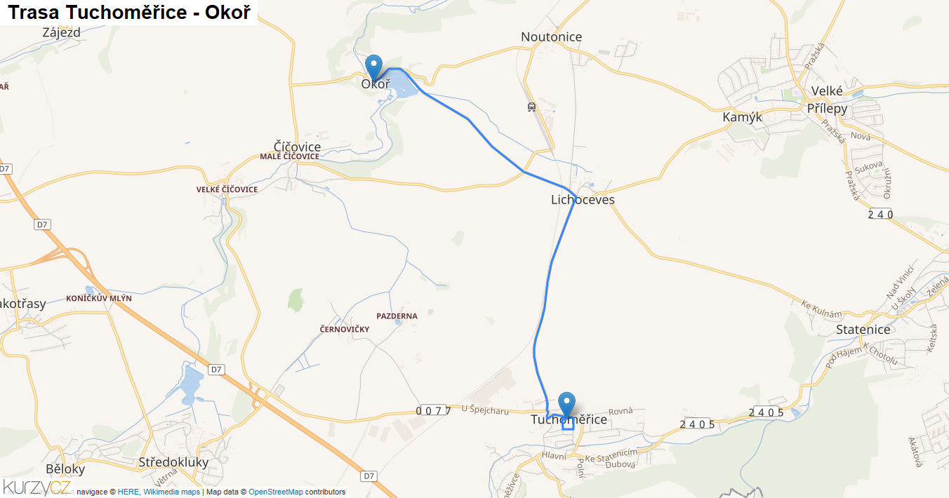 Tuchoměřice-Okoř, mapa trasy