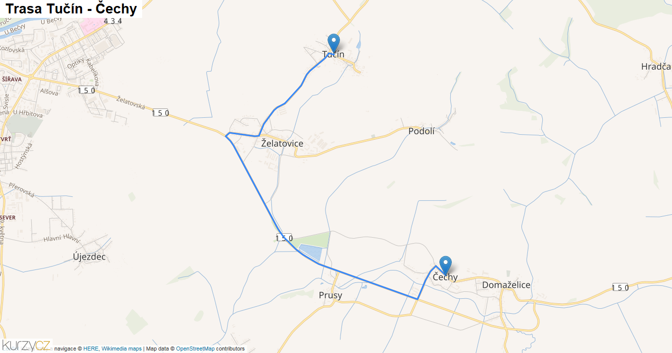 Tučín-Čechy, mapa trasy