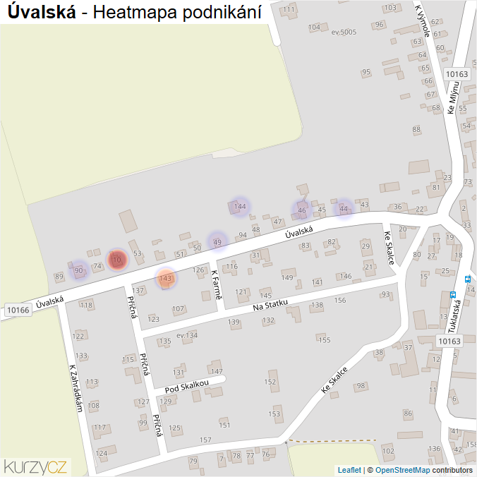 Mapa Úvalská - Firmy v ulici.