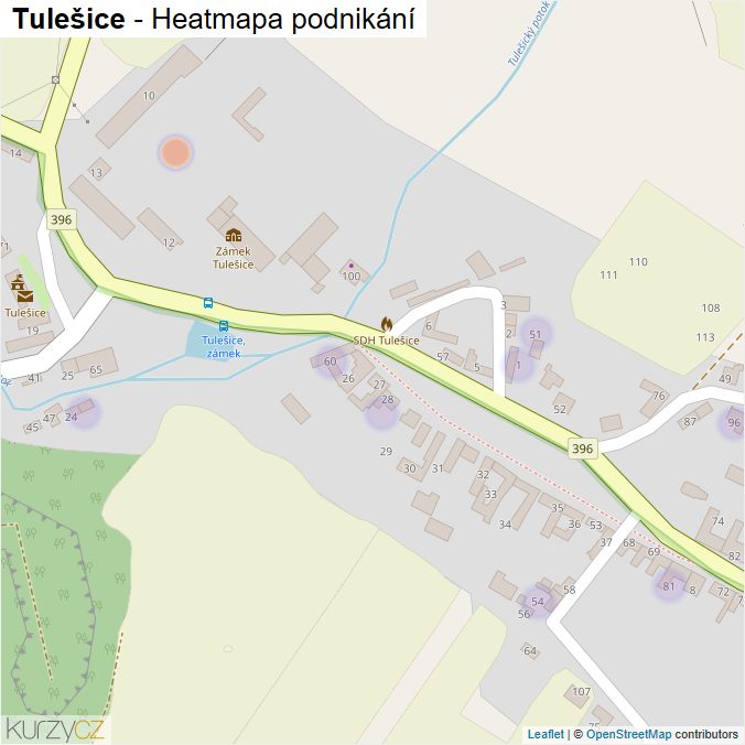 Mapa Tulešice - Firmy v části obce.