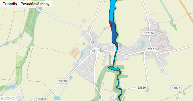 Tupadly - záplavové mapy stoleté vody