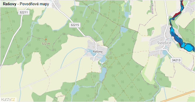 Rašovy - záplavové mapy stoleté vody