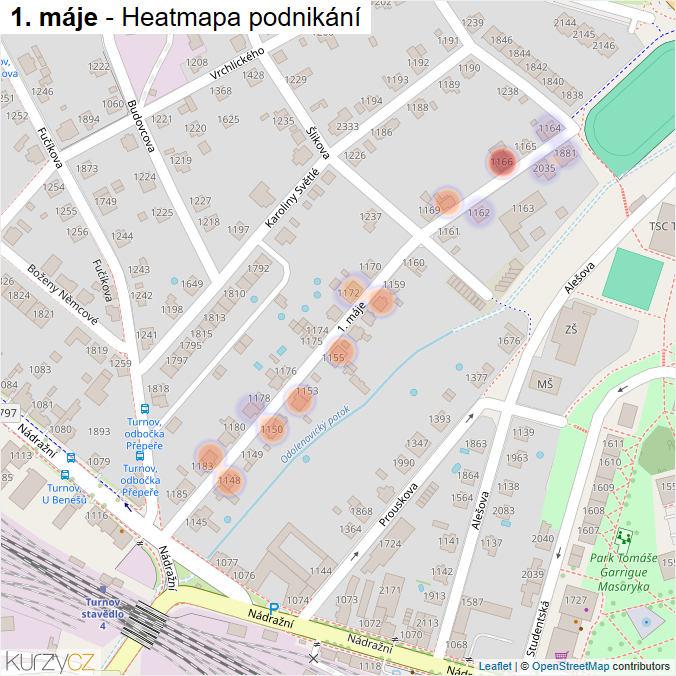 Mapa 1. máje - Firmy v ulici.