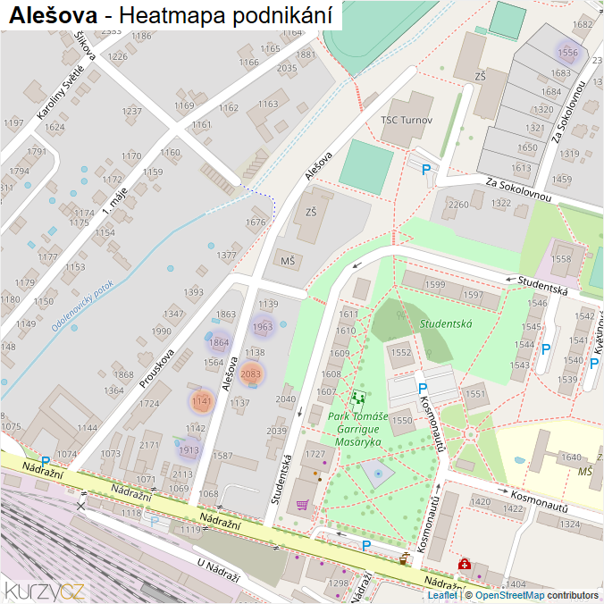 Mapa Alešova - Firmy v ulici.