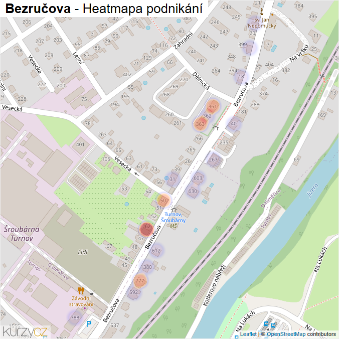 Mapa Bezručova - Firmy v ulici.