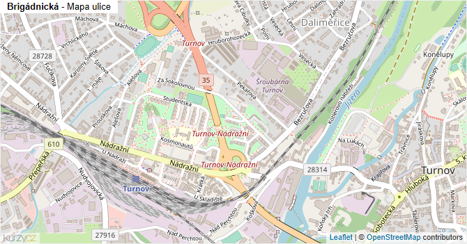 Brigádnická - mapa ulice