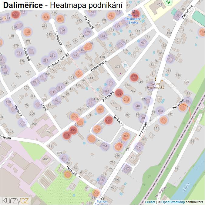 Mapa Daliměřice - Firmy v části obce.