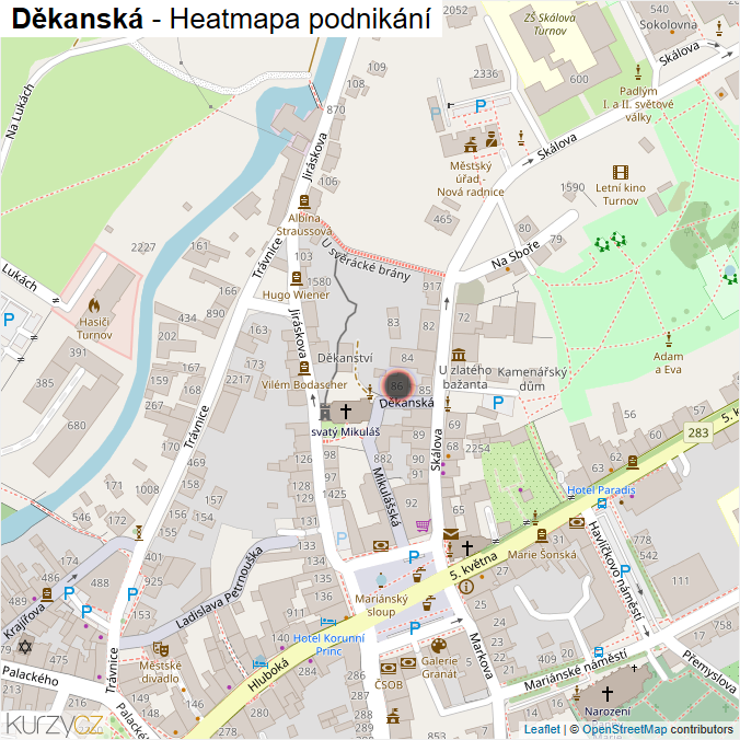 Mapa Děkanská - Firmy v ulici.
