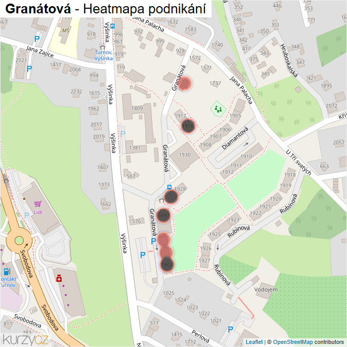 Mapa Granátová - Firmy v ulici.