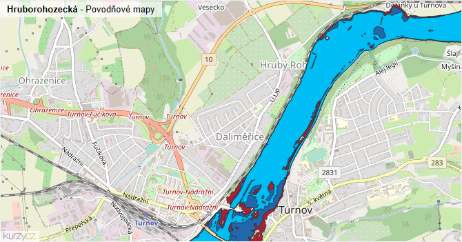 Hruborohozecká - záplavové mapy stoleté vody
