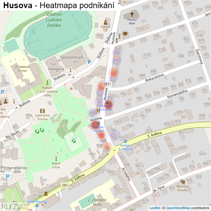 Mapa Husova - Firmy v ulici.