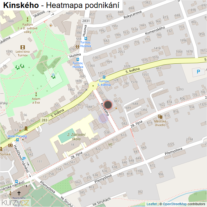 Mapa Kinského - Firmy v ulici.