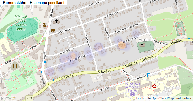 Komenského - mapa podnikání