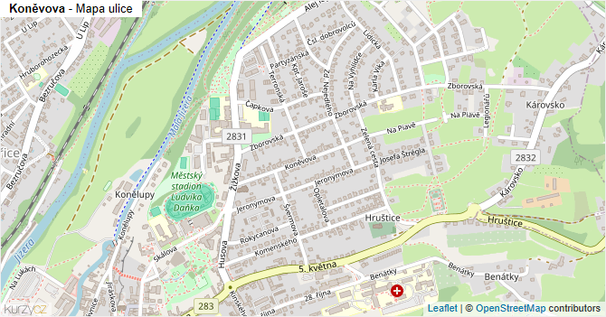 Koněvova - mapa ulice