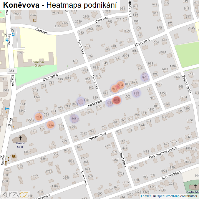 Mapa Koněvova - Firmy v ulici.