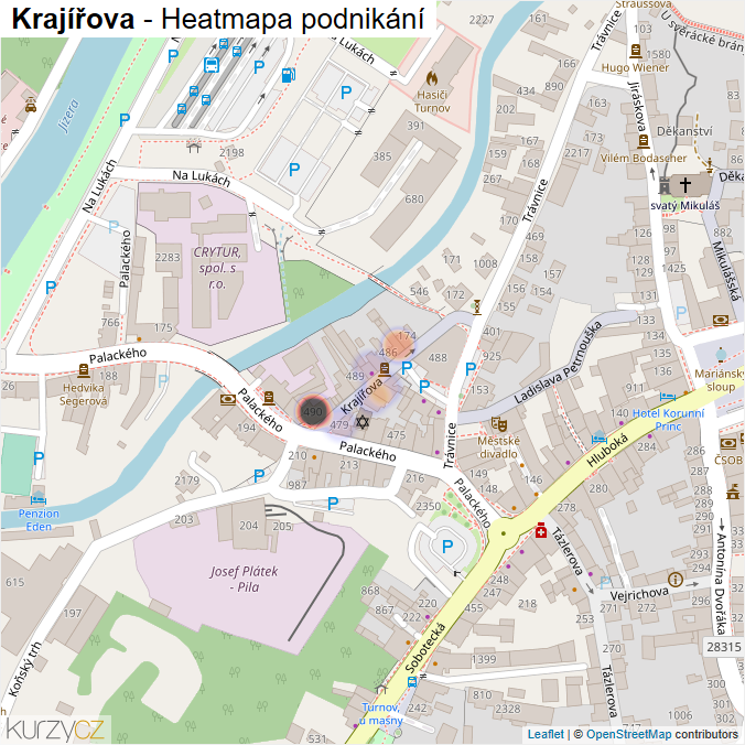 Mapa Krajířova - Firmy v ulici.