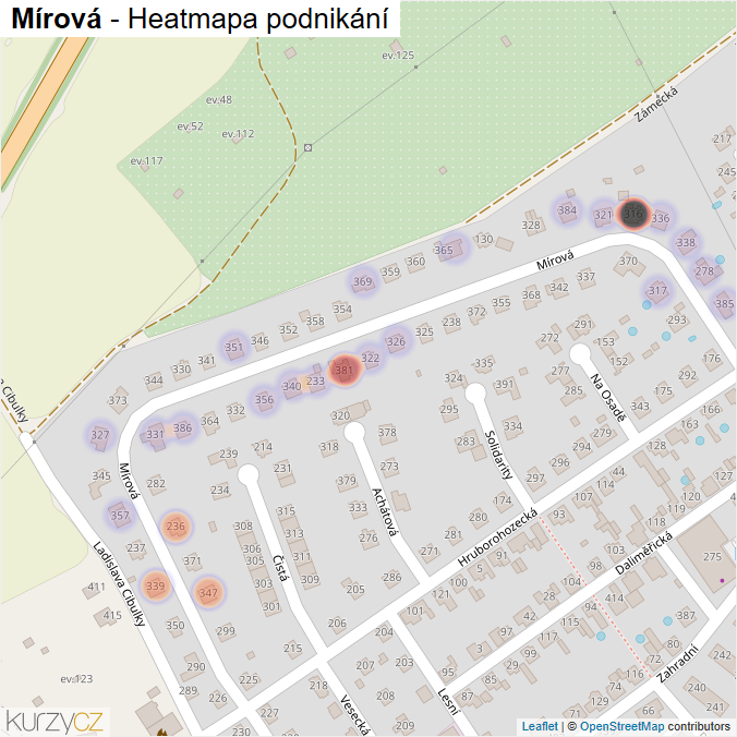 Mapa Mírová - Firmy v ulici.