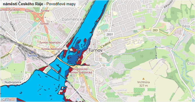 náměstí Českého Ráje - záplavové mapy stoleté vody