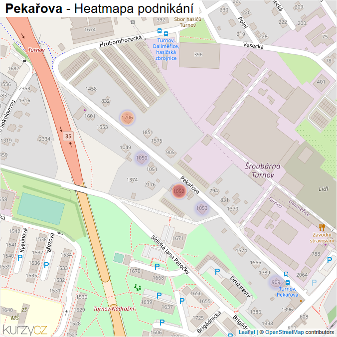Mapa Pekařova - Firmy v ulici.