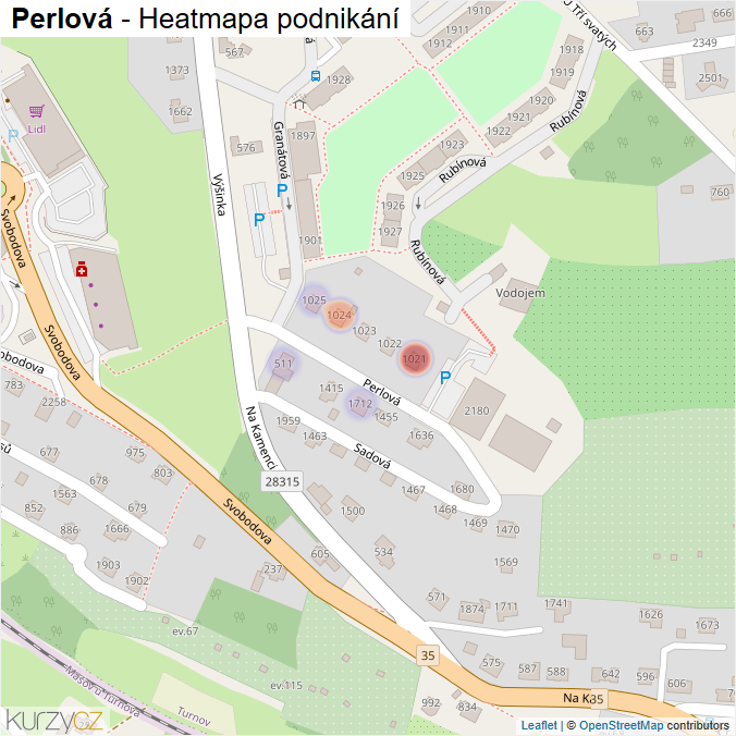 Mapa Perlová - Firmy v ulici.
