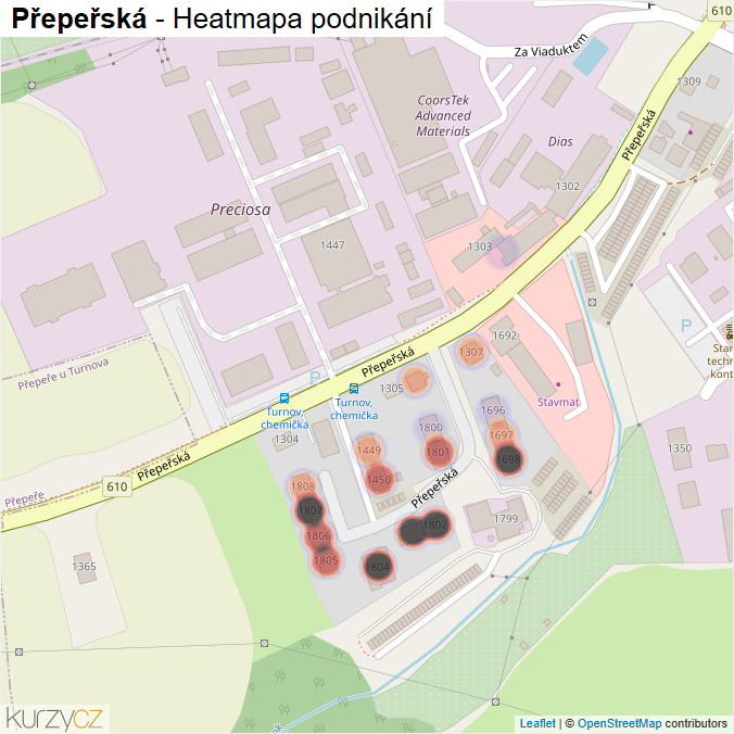 Mapa Přepeřská - Firmy v ulici.