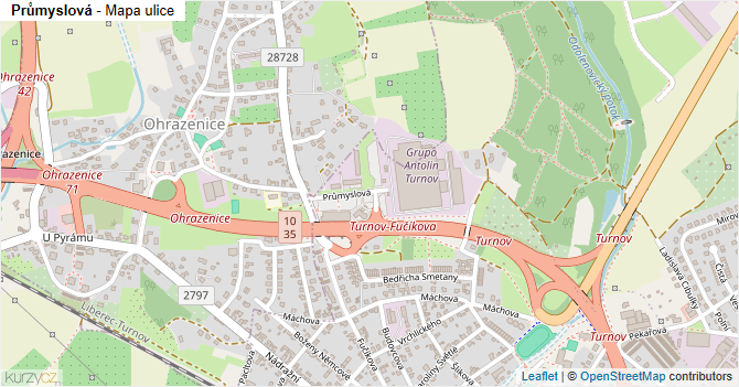 Průmyslová - mapa ulice