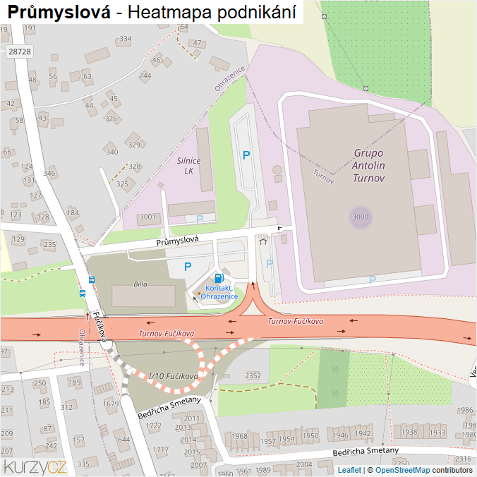 Mapa Průmyslová - Firmy v ulici.