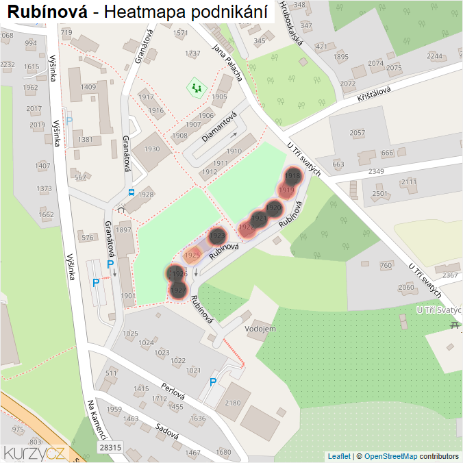 Mapa Rubínová - Firmy v ulici.