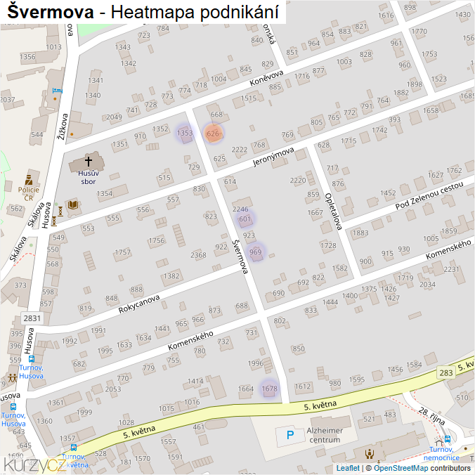 Mapa Švermova - Firmy v ulici.