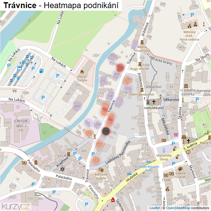 Mapa Trávnice - Firmy v ulici.