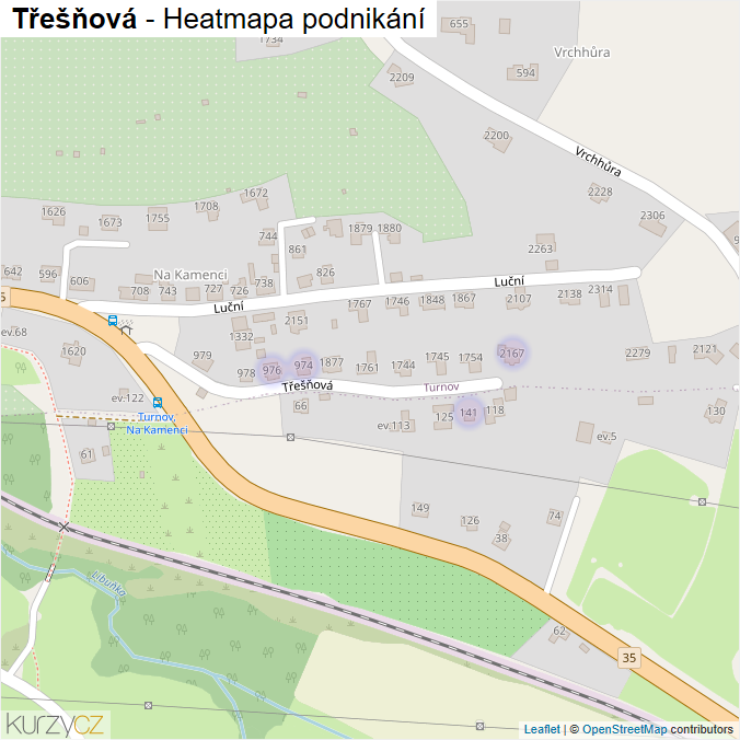 Mapa Třešňová - Firmy v ulici.