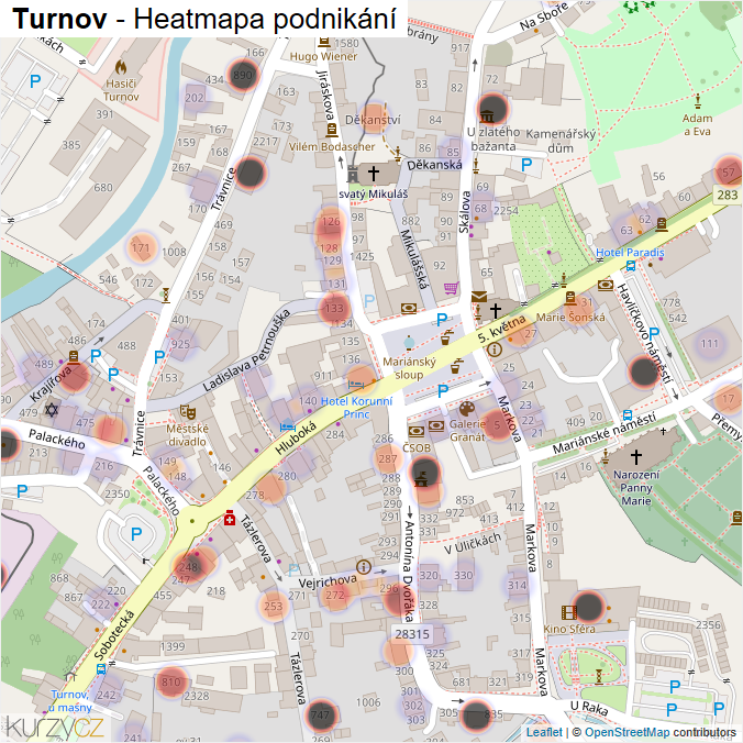 Mapa Turnov - Firmy v části obce.