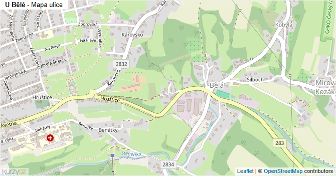 U Bělé - mapa ulice