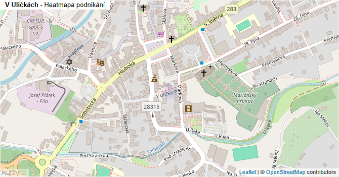 V Uličkách - mapa podnikání