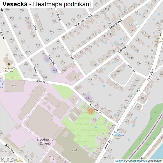 Mapa Vesecká - Firmy v ulici.