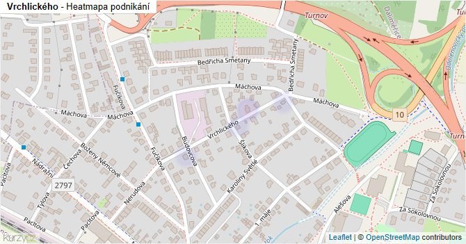 Vrchlického - mapa podnikání