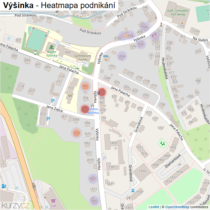 Mapa Výšinka - Firmy v ulici.
