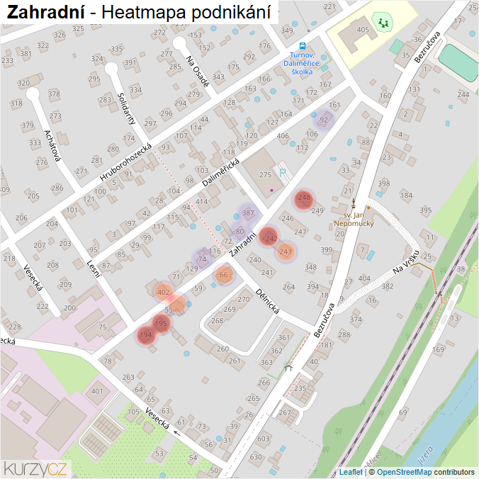 Mapa Zahradní - Firmy v ulici.