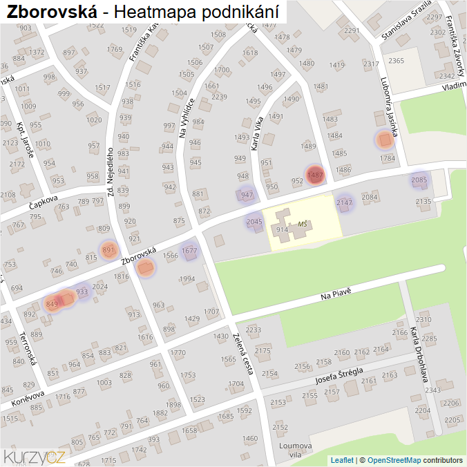 Mapa Zborovská - Firmy v ulici.